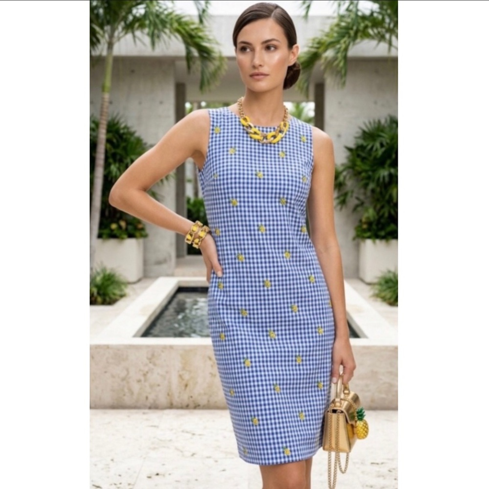 Talbots Lemons & Gingham Shift Dress